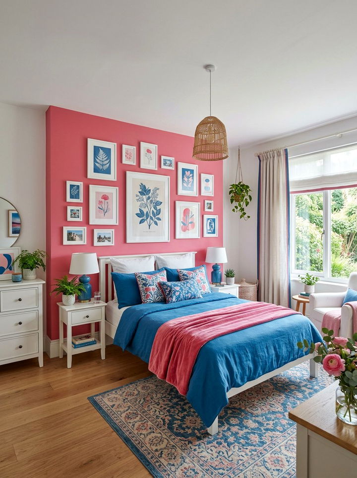 Cerulean blue and strawberry pink bedroom - 30 pink and blue bedroom color combo