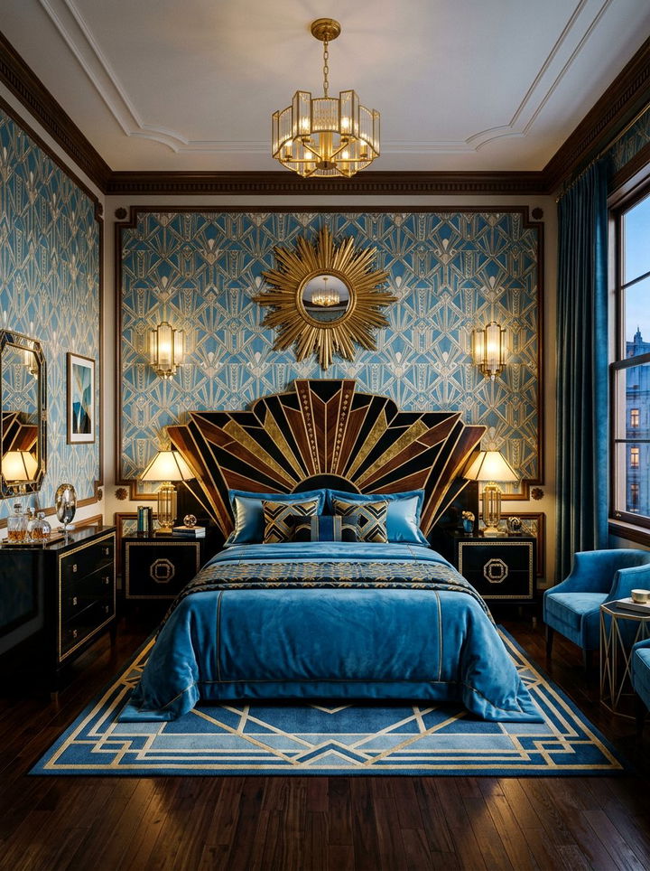 Cerulean blue art deco bedroom - 30 cerulean bedroom ideas