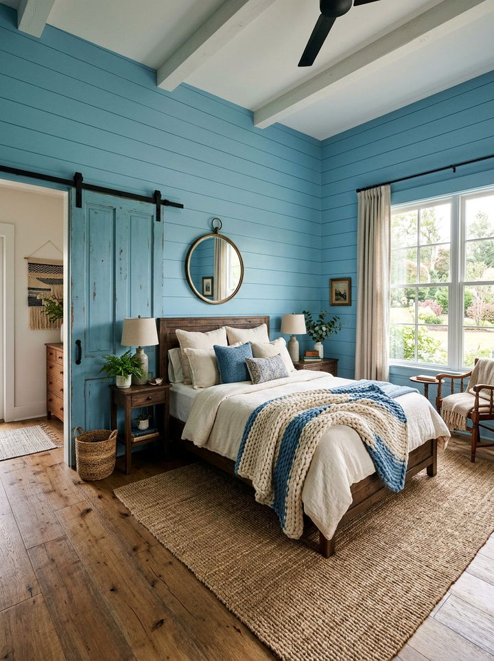 Cerulean blue farmhouse bedroom - 30 cerulean bedroom ideas
