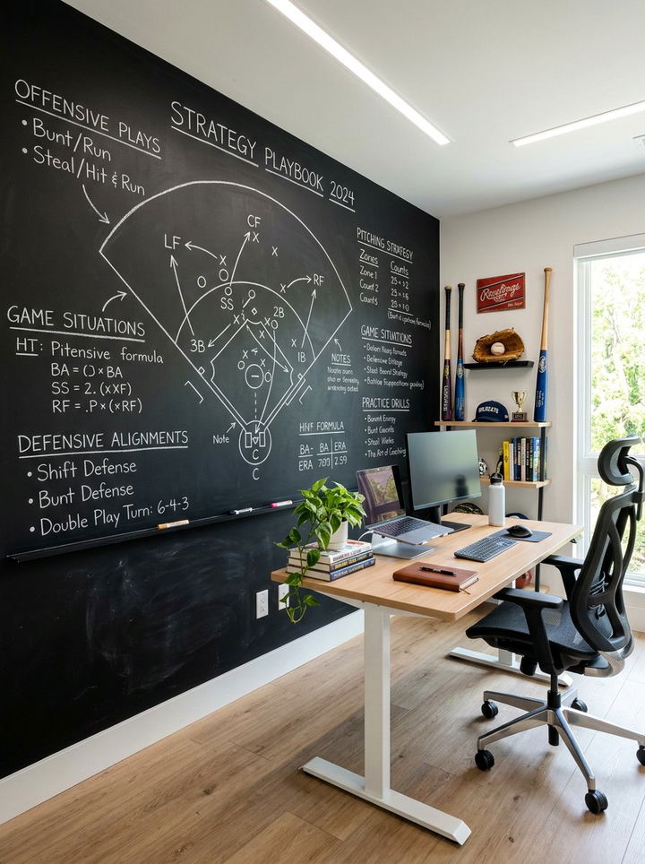 Chalkboard Playbook Wall - 30 baseball bedroom ideas