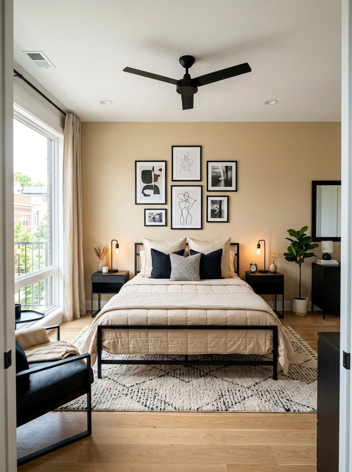 Champagne And Black High Contrast Bedroom - 30 champagne bedroom ideas