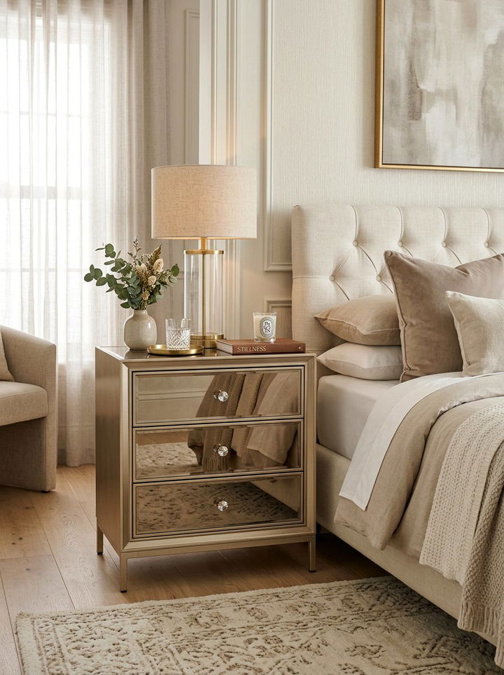 Champagne Mirrored Nightstand - 30 bedroom mirrored nightstands