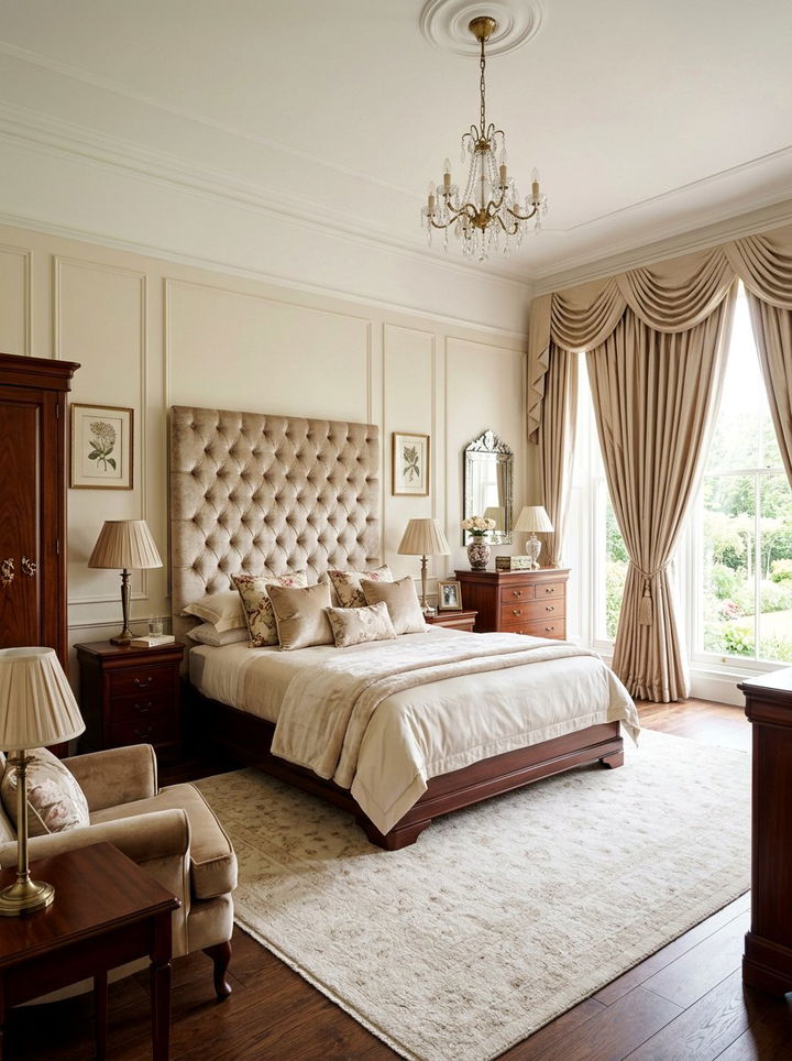 Champagne Velvet Chesterfield Headboard - 30 bedroom velvet headboards