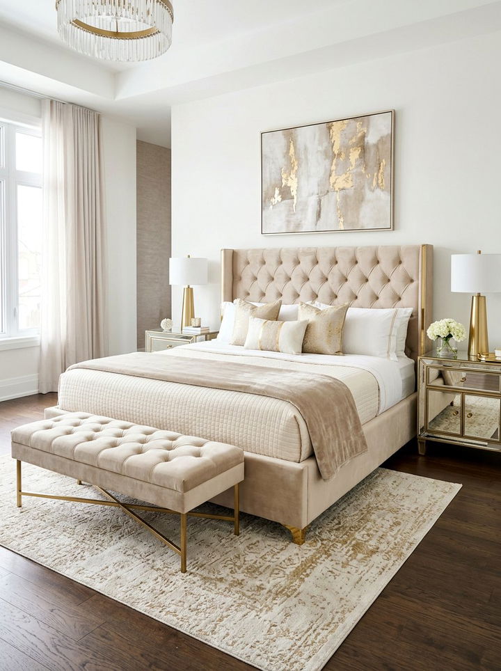 Champagne Velvet Furniture Set - 30 velvet bedroom ideas