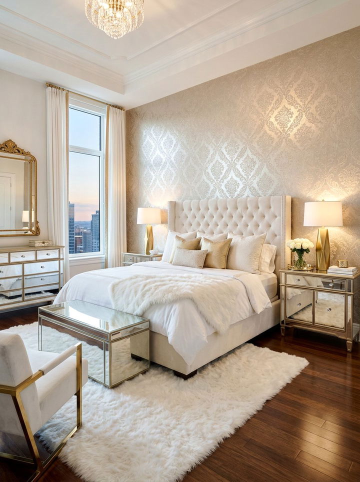 Champagne metallic wallpaper - 30 bedroom neutral wallpapers