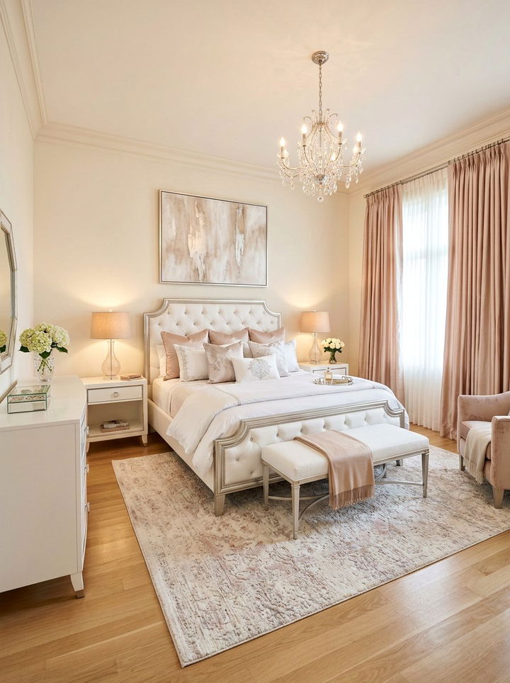 Champagne pink white elegant bedroom - 30 pinkish white bedroom ideas