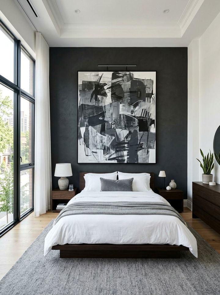 Charcoal Abstract Art Bedroom - 30 dark charcoal bedroom ideas