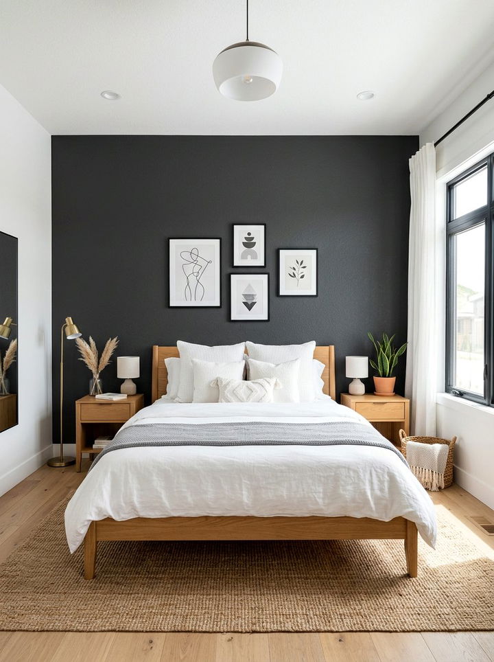 Charcoal Accent Wall - 30 dark neutral bedroom ideas