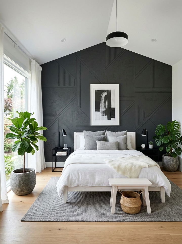 Charcoal Accent Wall - 30 scandinavian grey bedroom ideas