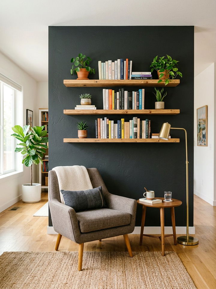 Charcoal Accent Wall With Floating Shelves - 30 charcoal accent wall bedroom