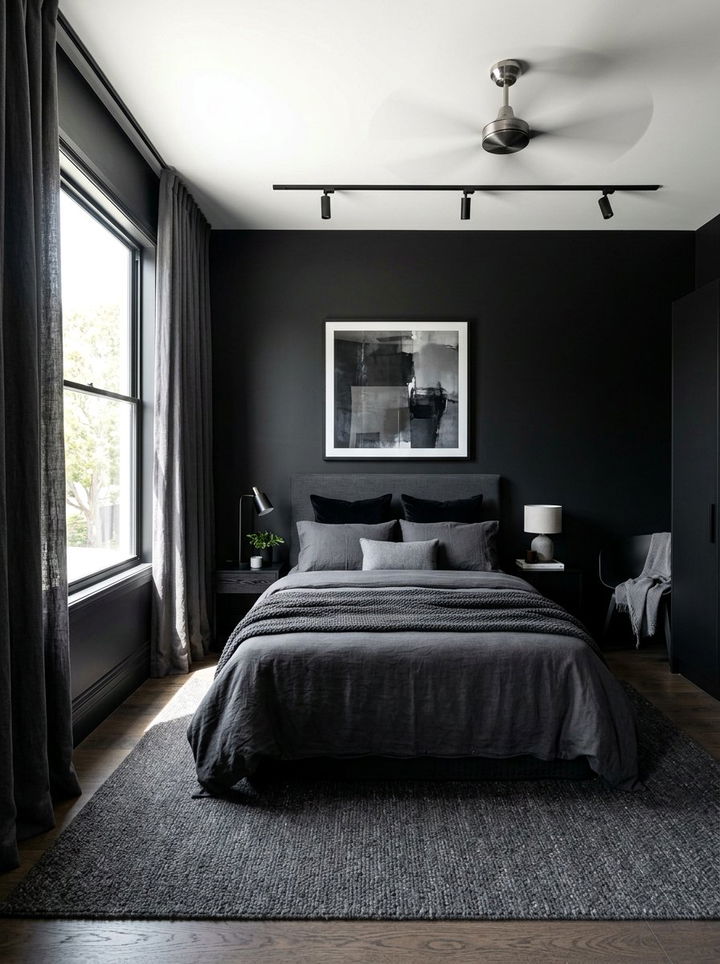 Charcoal And Black Layered Bedroom - 30 dark black bedroom ideas