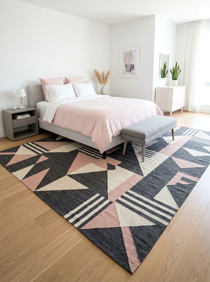 Charcoal And Blush Geometric Rug - 30 charcoal and blush bedroom ideas