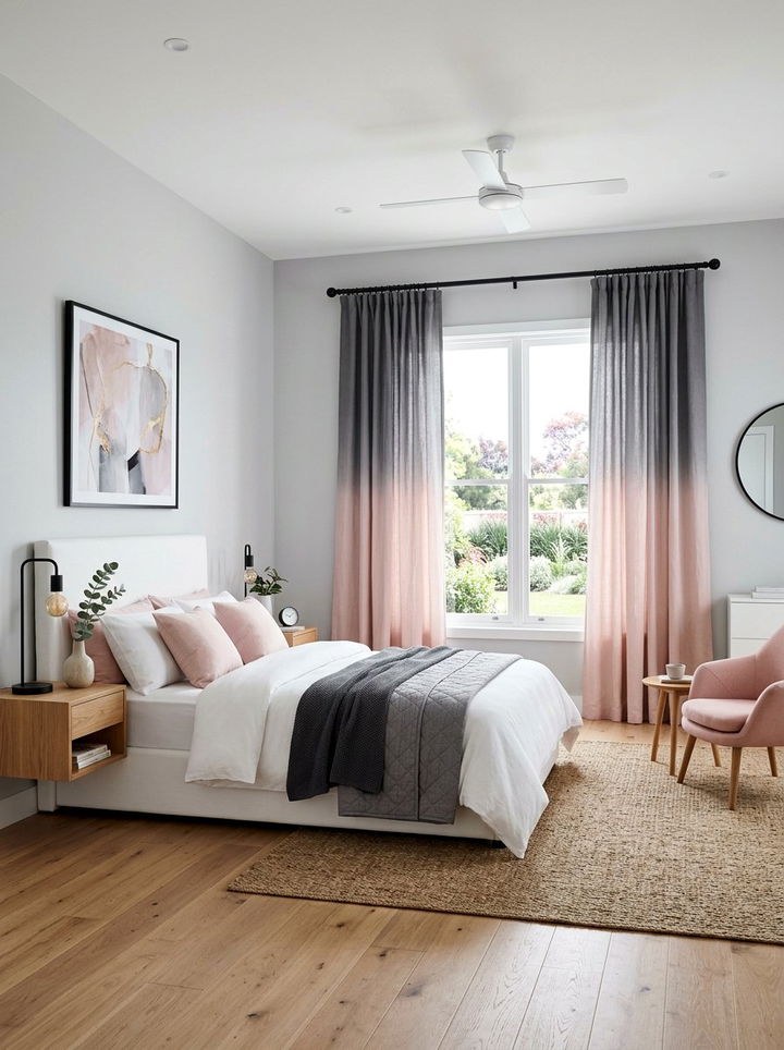 Charcoal And Blush Ombre Curtains - 30 charcoal and blush bedroom ideas