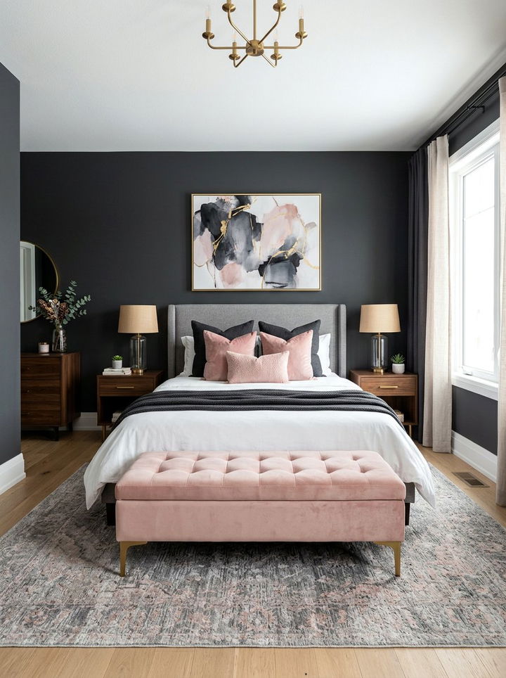 Charcoal And Blush Pink Bedroom - 30 charcoal accent wall bedroom