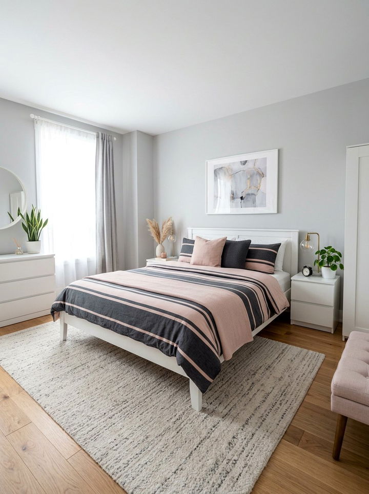 Charcoal And Blush Striped Bedding - 30 charcoal and blush bedroom ideas