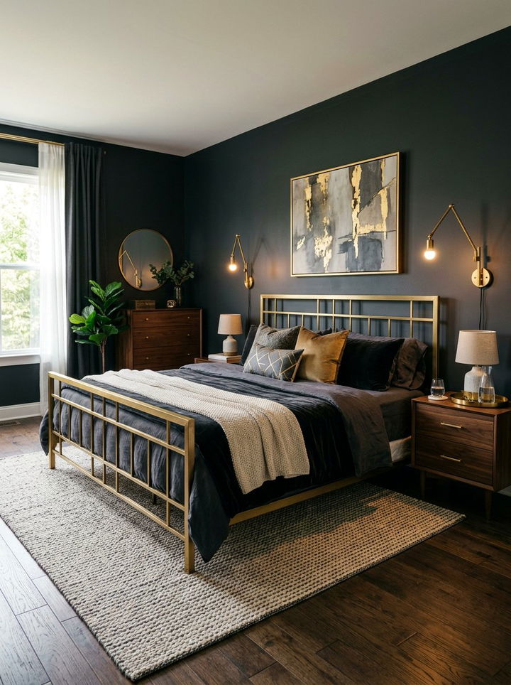 Charcoal And Brass Bedroom - 30 modern grey bedroom ideas
