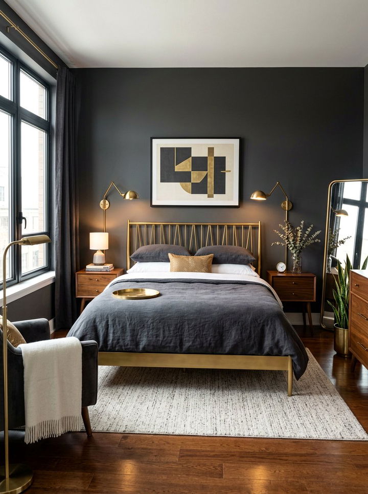 Charcoal And Brass Bedroom - 30 dark charcoal bedroom ideas