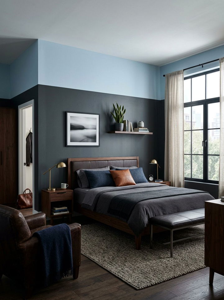 Charcoal And Light Blue Wall - 30 bedroom two tone walls