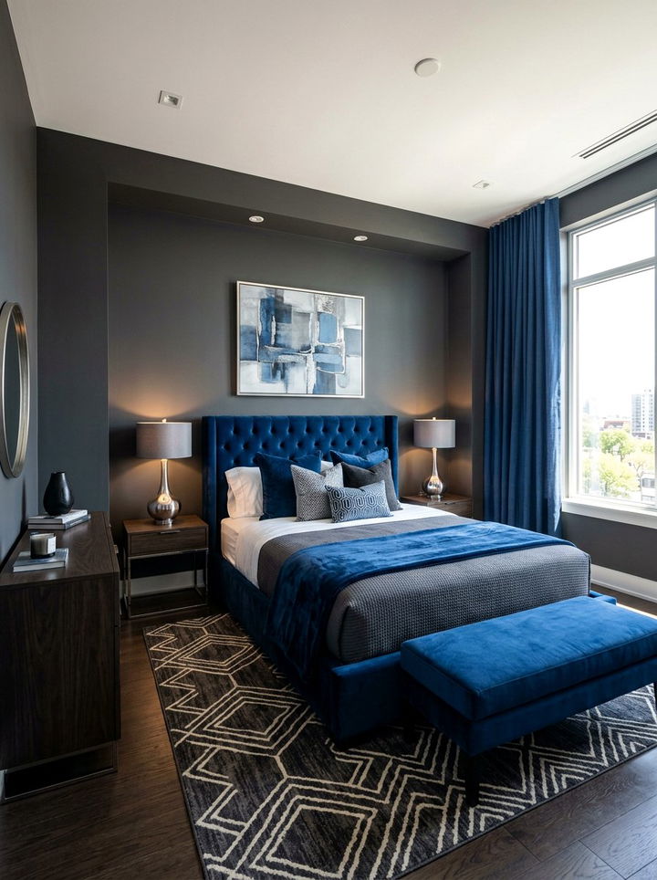 Charcoal And Sapphire Bedroom - 30 jewel tone bedroom ideas