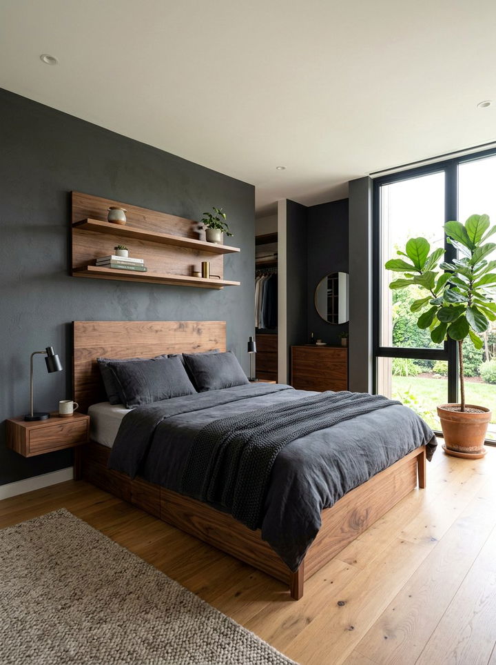Charcoal And Wood Bedroom - 30 dark charcoal bedroom ideas