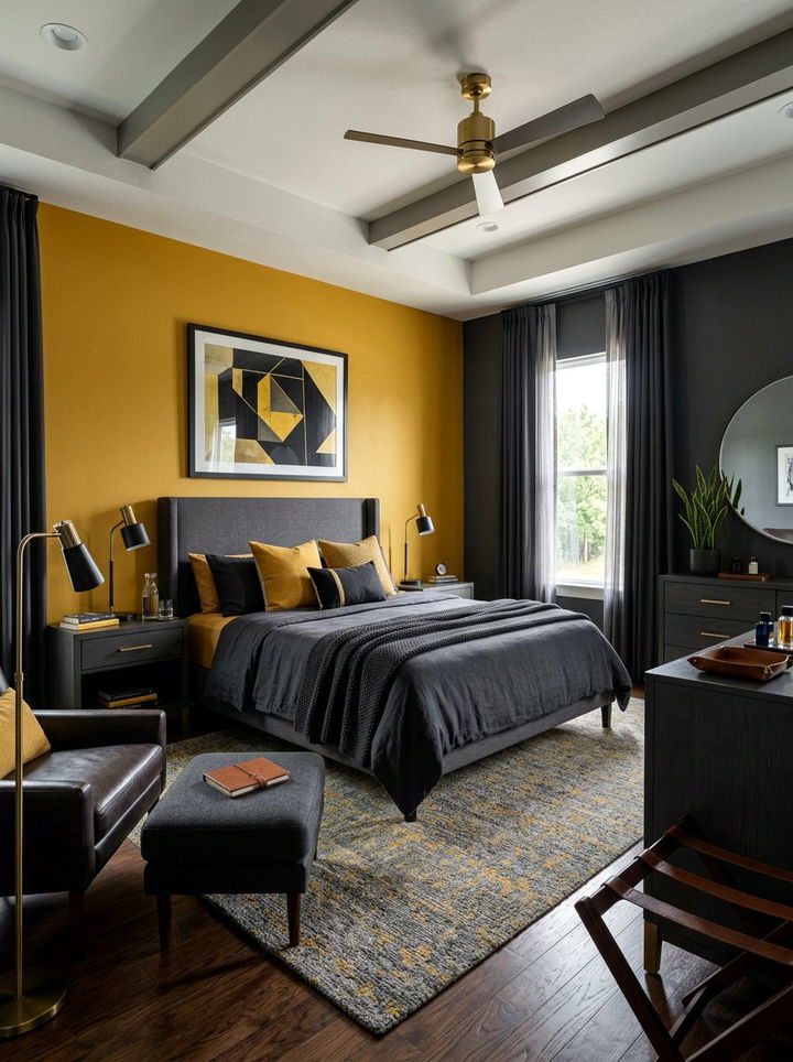 Charcoal And Yellow Masculine Bedroom Walls - 30 bedroom yellow walls