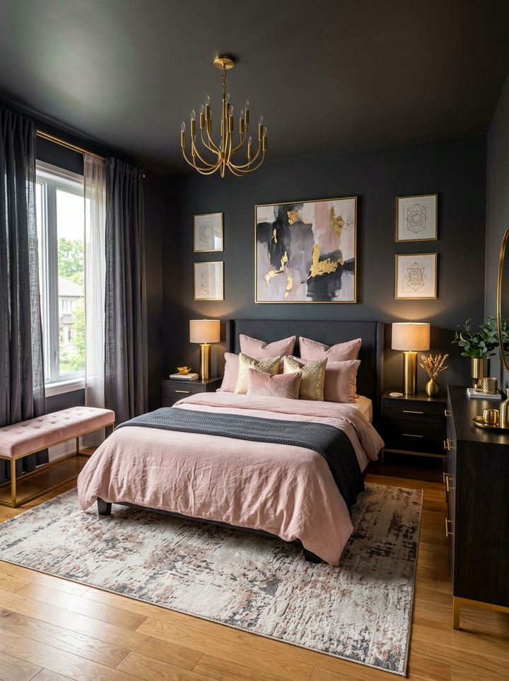Charcoal Blush Gold Bedroom