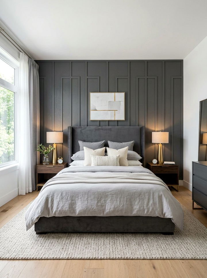 Charcoal Gray Accent Wall - 30 gray bedroom decor ideas