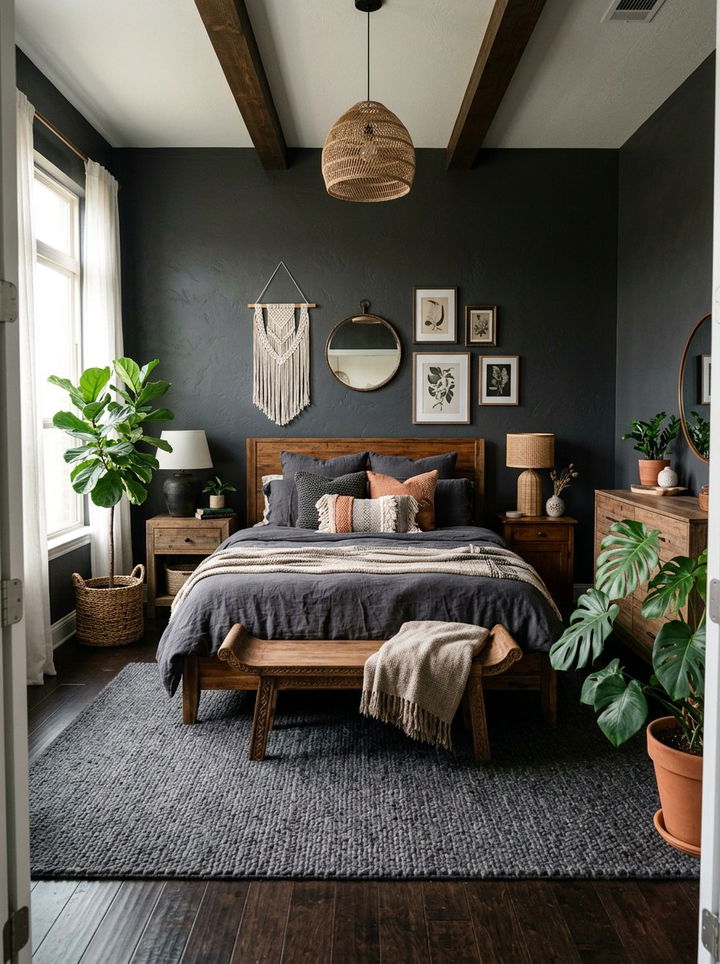 Charcoal Gray Boho Bedroom - 30 bohemian gray bedroom ideas