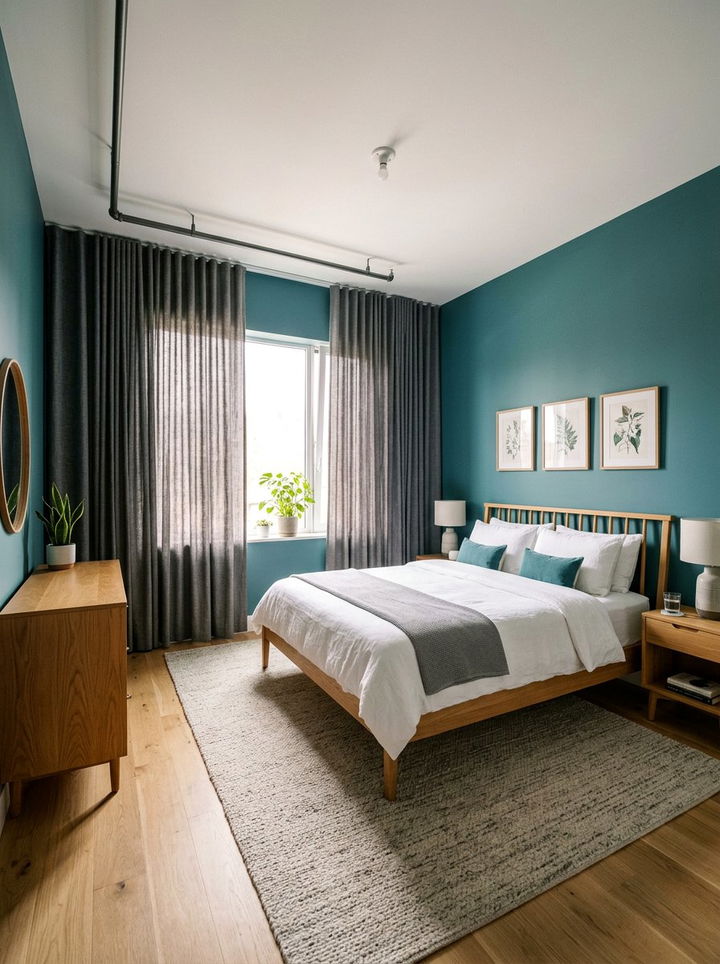 Charcoal Gray Curtains - 30 teal and gray bedroom ideas