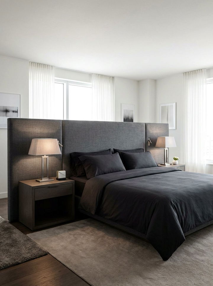 Charcoal Gray Extra Wide Headboard - 30 bedroom upholstered headboards