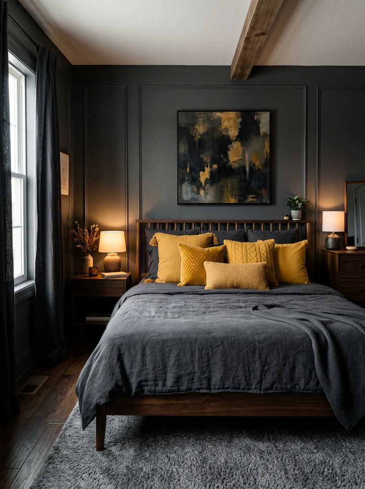 Charcoal Gray Mustard Throw Pillows - 30 mustard and gray bedroom ideas