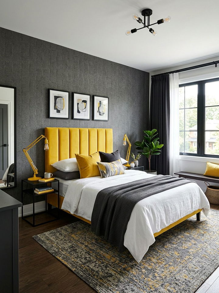 Charcoal Grey And Yellow Bedroom - 30 maximalist bedroom color ideas