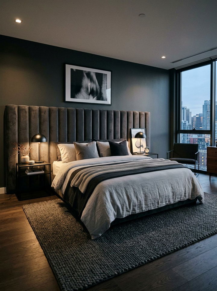 Charcoal Grey Channel Headboard - 30 bedroom channel tufted headboards