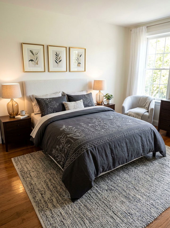 Charcoal Grey Embroidered Duvet Cover - 30 bedroom duvet covers