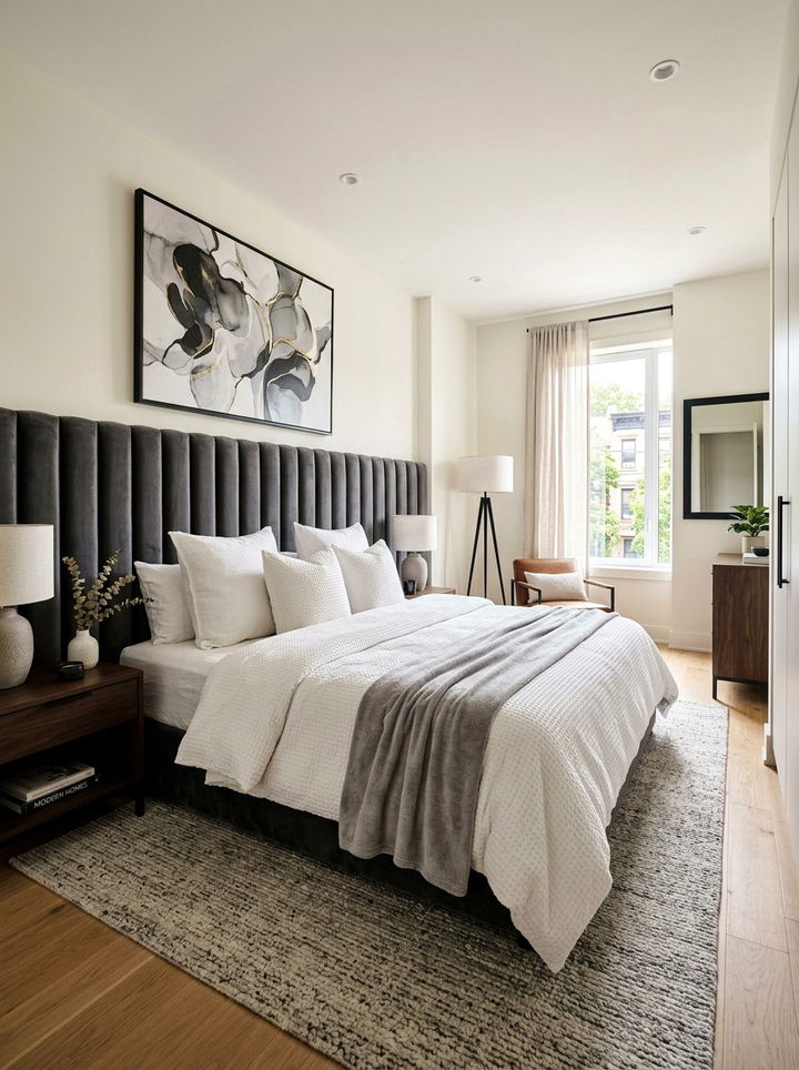 Charcoal Grey Fluted Velvet Headboard - 30 bedroom velvet headboards