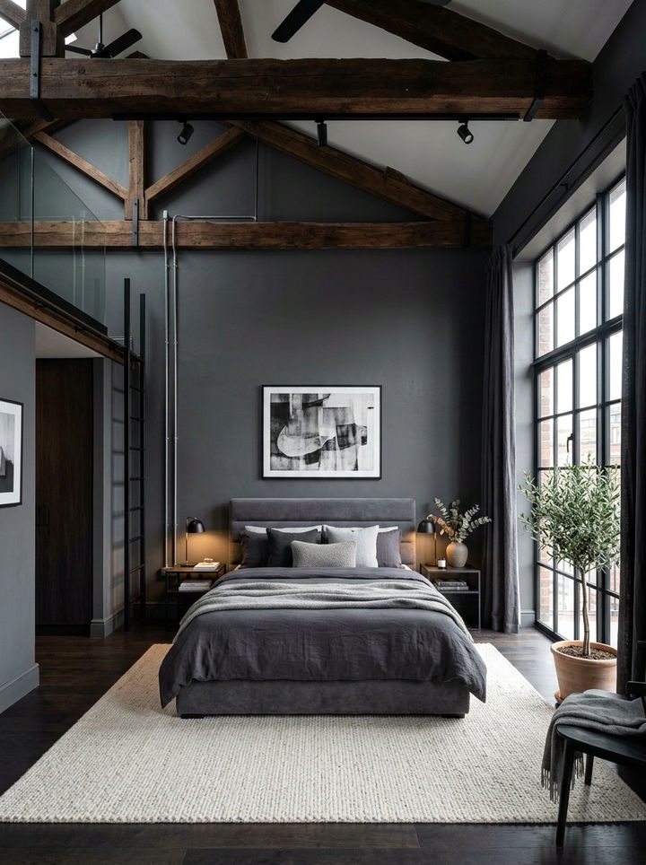 Charcoal Grey Loft Bedroom - 30 industrial grey bedroom ideas