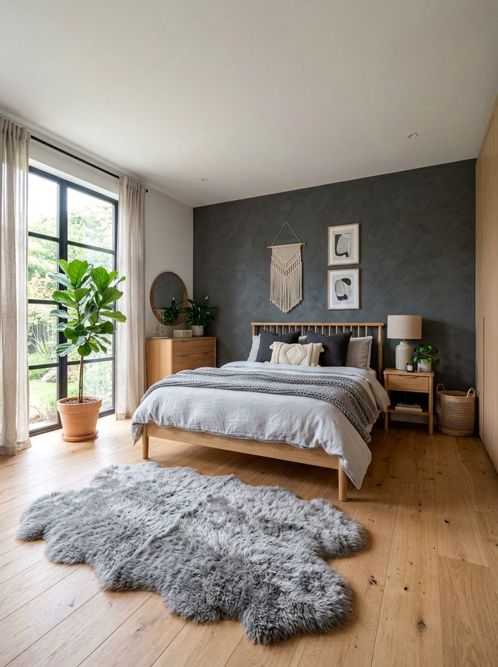 Charcoal Grey Scandinavian Boho Bedroom - 30 bohemian grey bedroom ideas