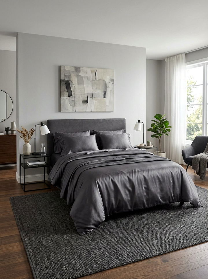 Charcoal Grey Silk Bedding - 30 silk bedroom ideas