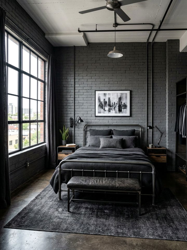 Charcoal Industrial Bedroom - 30 monochromatic bedroom ideas