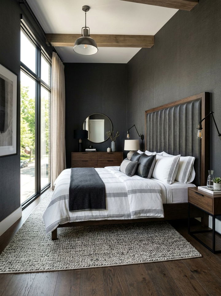 Charcoal Leather Headboard - 30 dark charcoal bedroom ideas