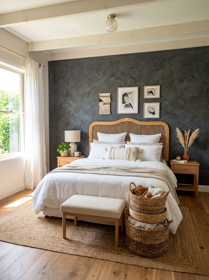 Charcoal Limewash Bedroom Wall - 30 dark bedroom accent wall ideas