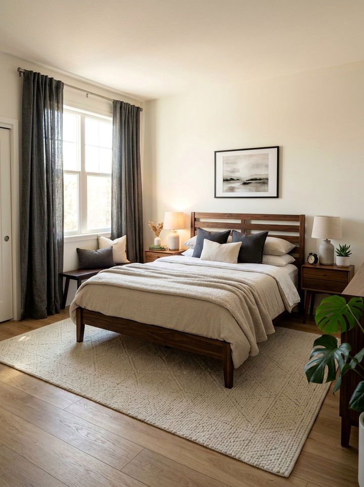 Charcoal Linen Curtains - 30 rustic black bedroom ideas