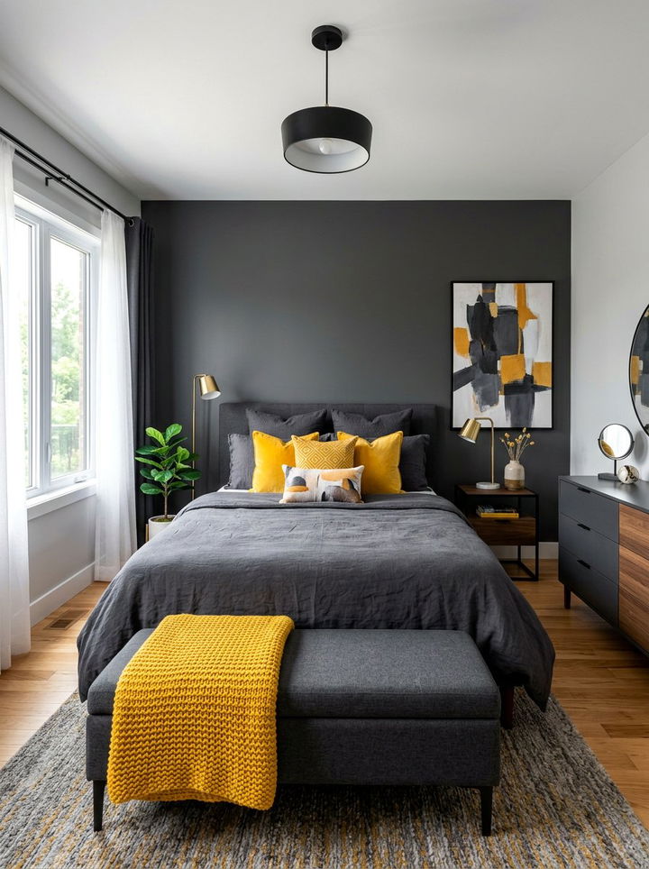 Charcoal Mustard Bedroom - 30 charcoal bedroom color schemes