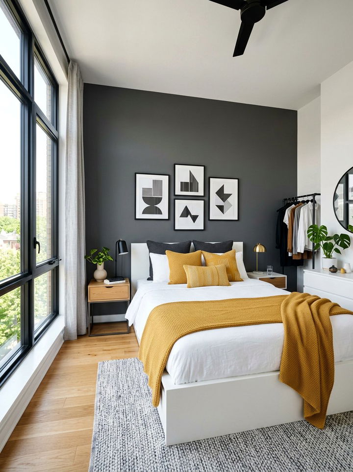 Charcoal Mustard White Bedroom - 30 tricolor bedroom ideas