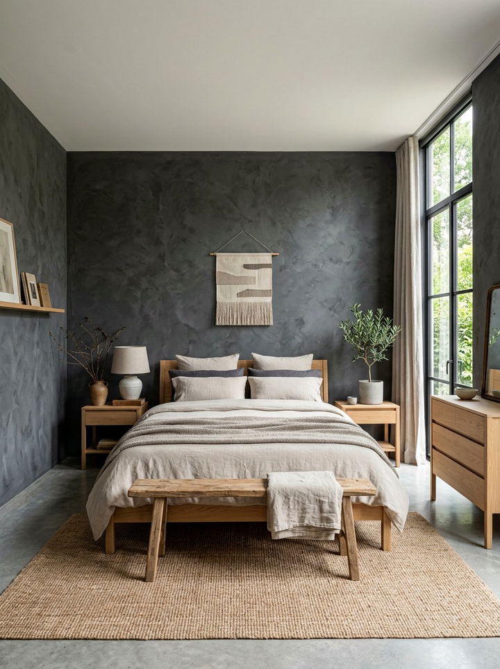 Charcoal Plaster Wall Bedroom - 30 dark color bedroom ideas