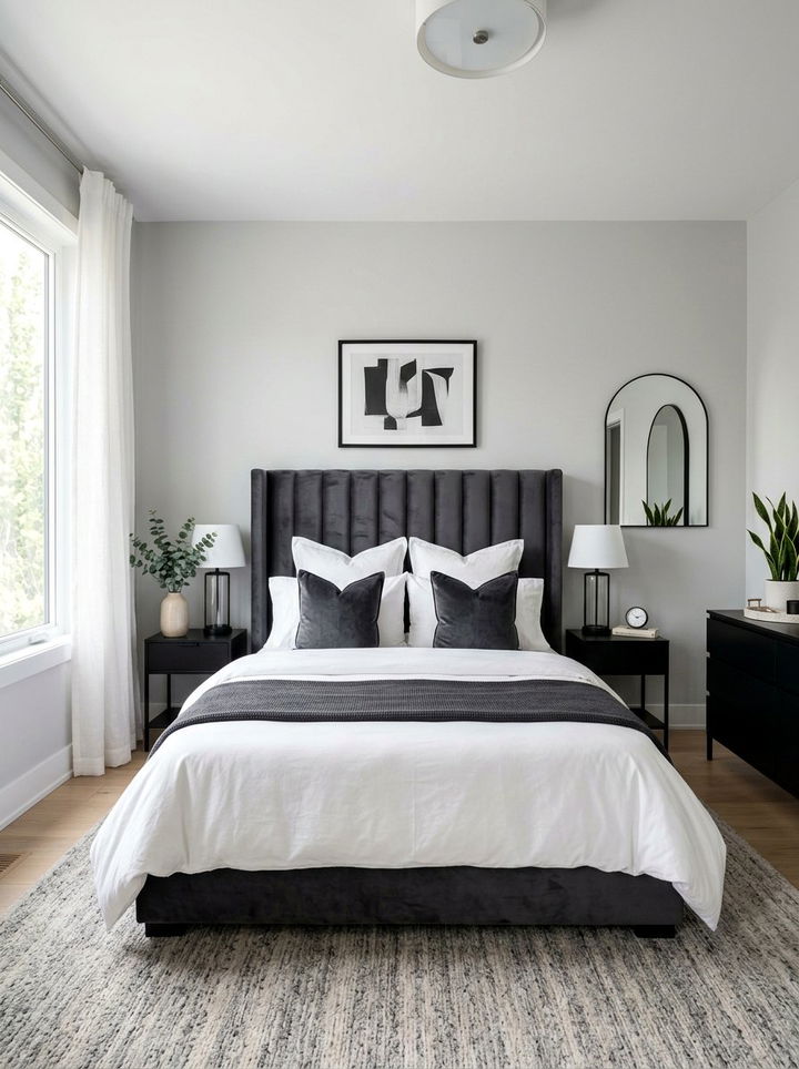 Charcoal Velvet Headboard - 30 dark charcoal bedroom ideas