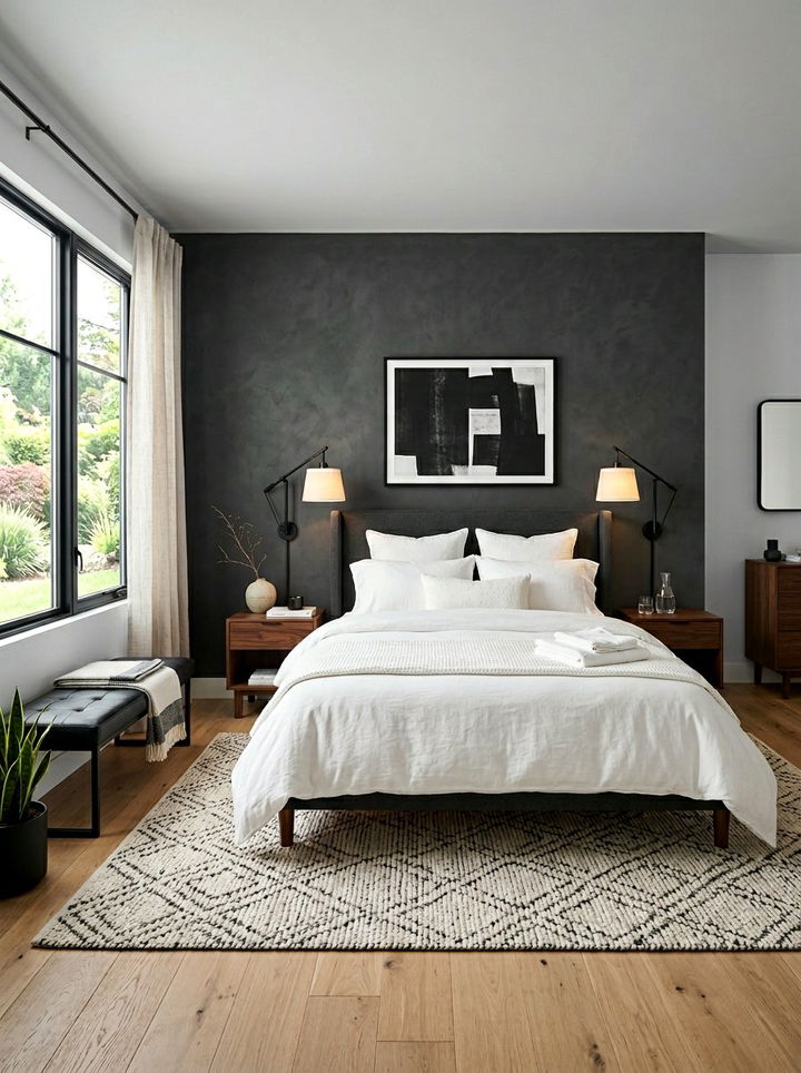 Charcoal Wall And White Bedding - 30 charcoal accent wall bedroom