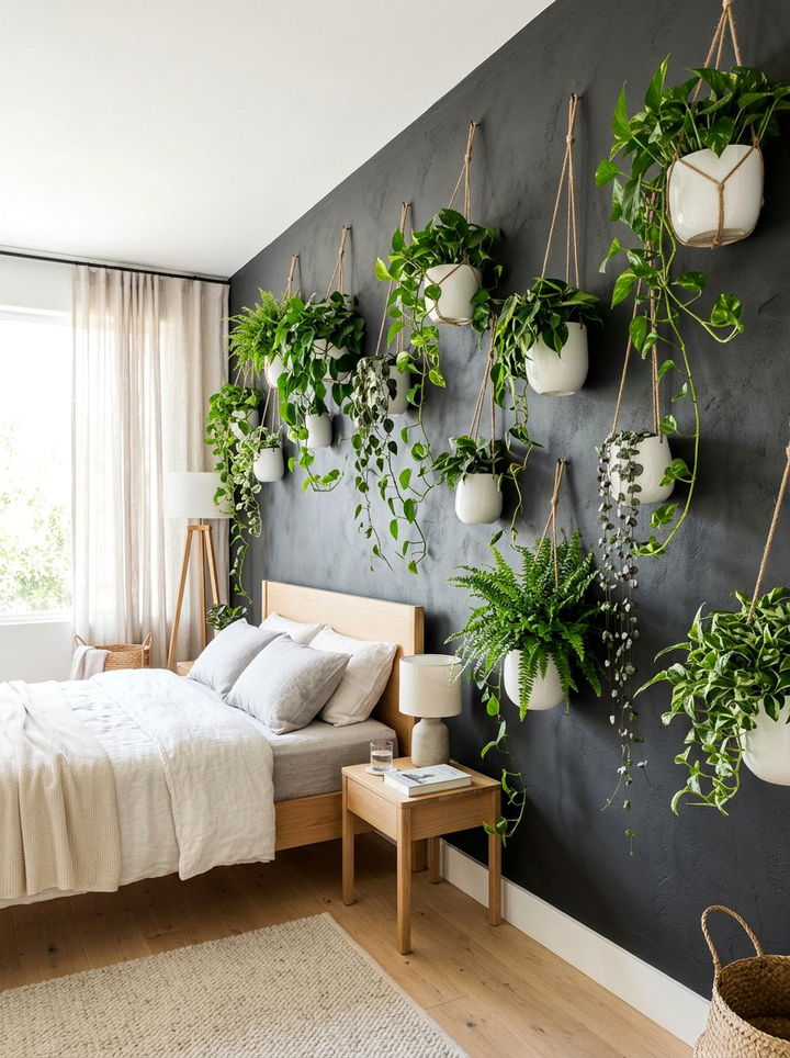 Charcoal Wall With Hanging Plants - 30 charcoal accent wall bedroom