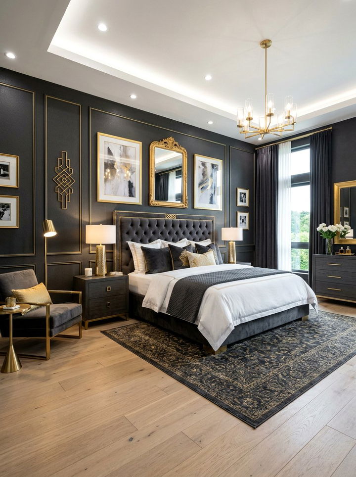 Charcoal Walls Gold Accents - 30 bedroom charcoal walls