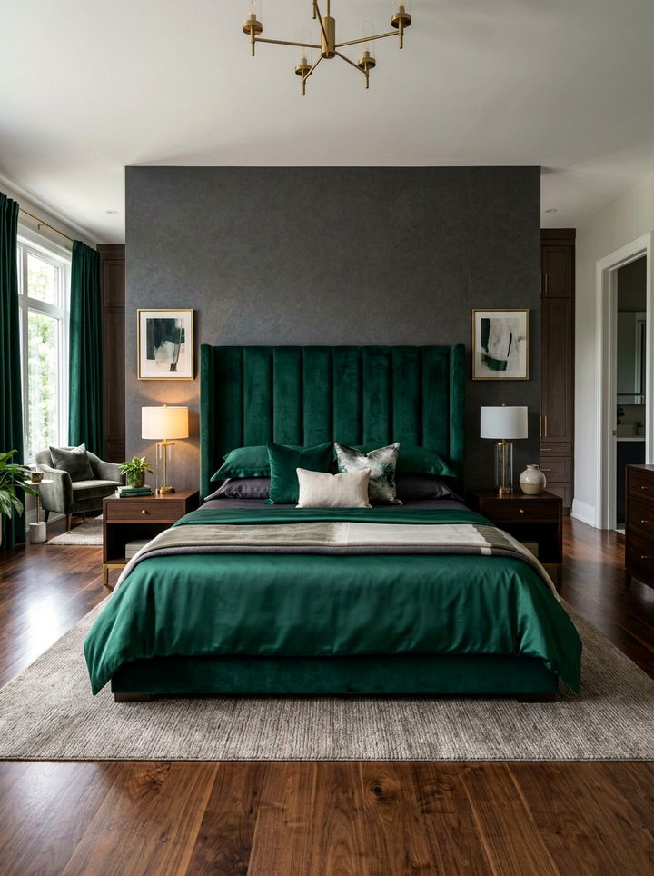 Charcoal Walls Velvet Headboard - 30 bedroom charcoal walls